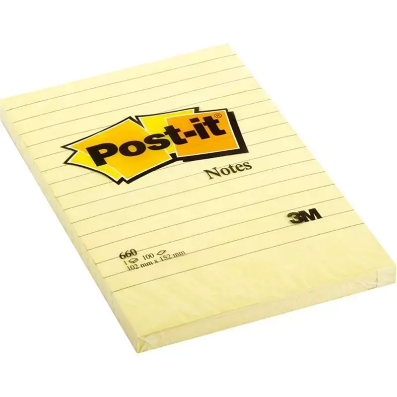 Notes Post-it lignées 101 x 152 mm jaunes (bloc de 100 feuilles)