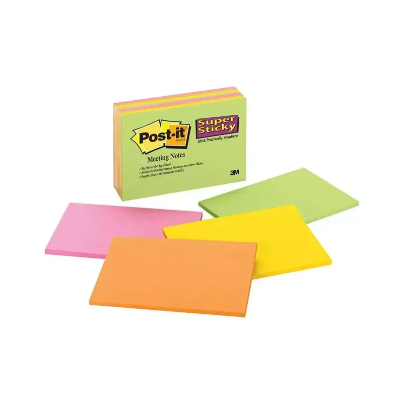 Notes Post-it Super Sticky Meeting Notes 152 x 101 mm, 4 couleurs (4 blocs de 45 feuilles)