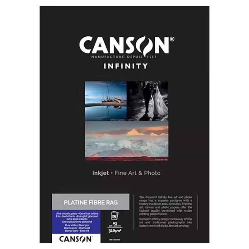 Papier photo Canson Infinity Platine Fibre Rag A3 310 g/m² - 25 feuilles