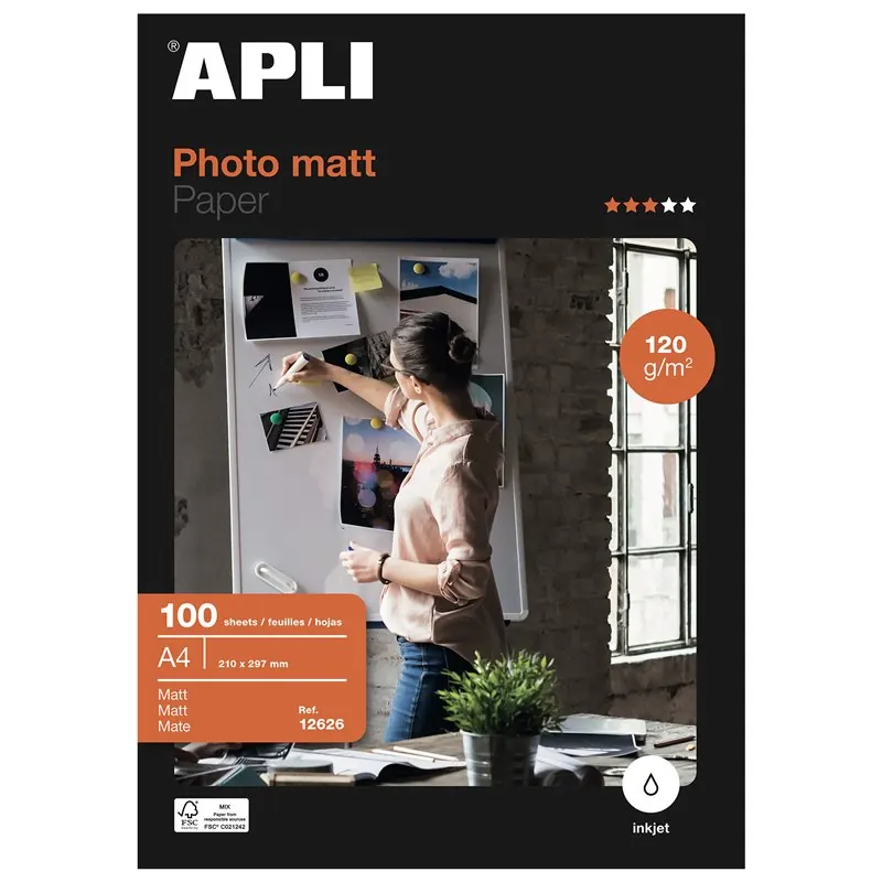 Papier Photo Mat A4 120g - 100 Feuilles - Finition Mate pour Imprimante Jet d'Encre