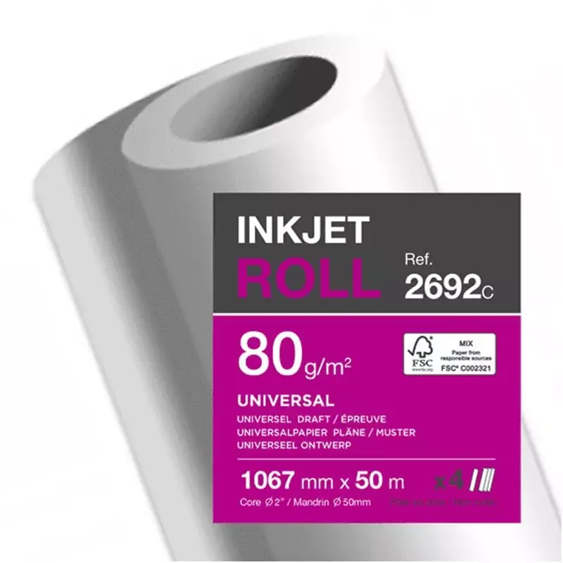 Papier traceur jet d'encre Clairefontaine 80 g/m² rouleau 1067 mm x 50 m