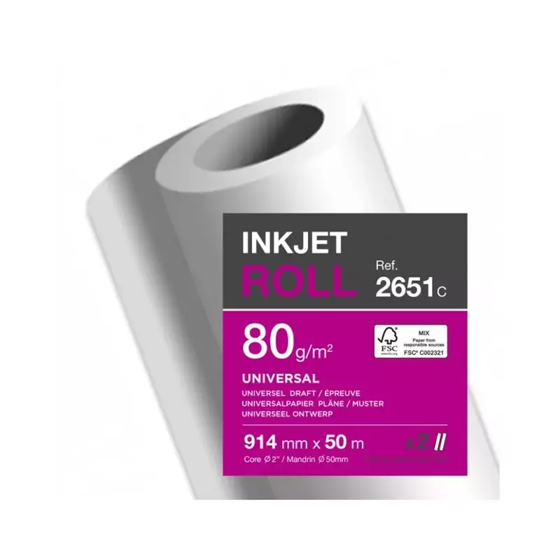 Papier traceur jet d'encre Clairefontaine 80 g/m² rouleau 914 mm x 50 m