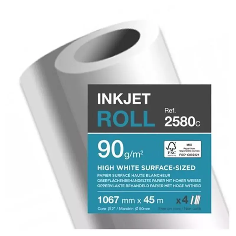 Papier traceur jet d'encre Clairefontaine 90 g/m² rouleau 1067 mm x 45 m