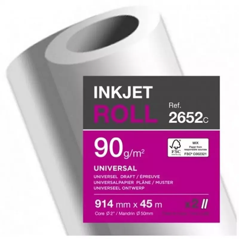 Papier traceur jet d'encre Clairefontaine 90 g/m² rouleau 914 mm x 45 m