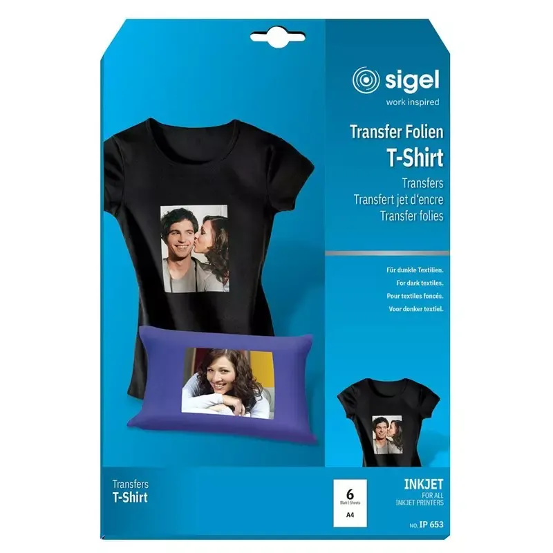 Papier transfert textile Sigel jet d'encre A4 pour tissus foncés (6 feuilles)