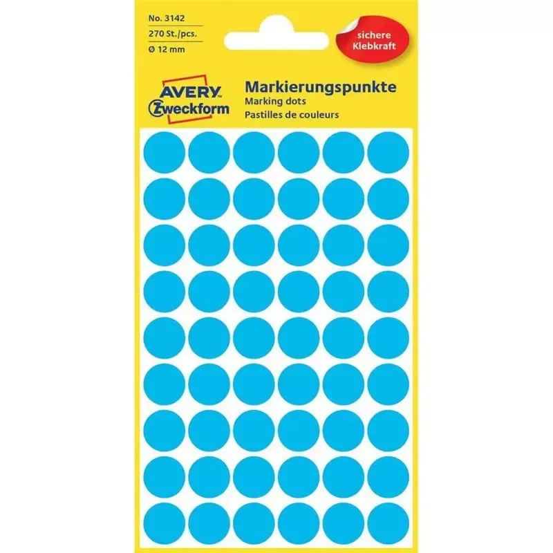 Pastilles adhésives rondes Avery 12 mm bleues (270 pièces)