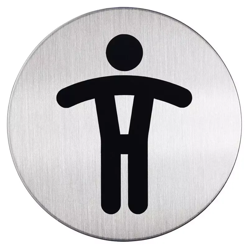 Plaque WC Hommes Argent, Durable et Adhésive - 83mm Picto Design