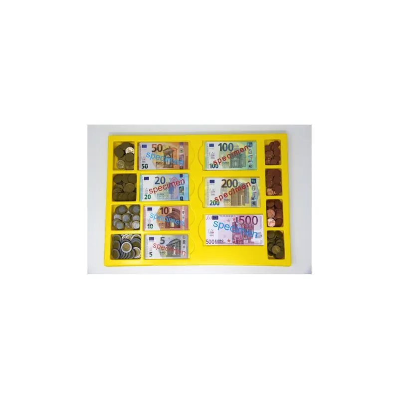 Plateau Monnaie factice Euro 290pcs - Coffret de rangement avec couvercle - Matériel réaliste