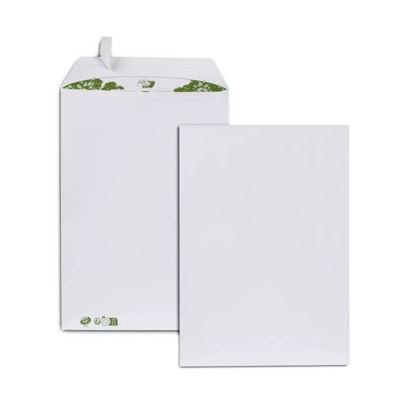 Pochette blanche GPV C4 229 x 324 mm papier recyclé 90 g/m² auto-adhésive sans fenêtre (boîte de 250)