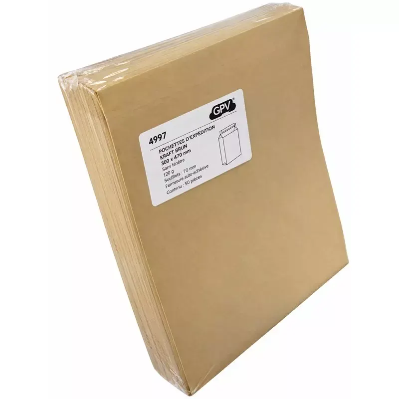 Pochette d'expédition à soufflets kraft armé brun 300 x 470 mm, 120 g (lot de 50)