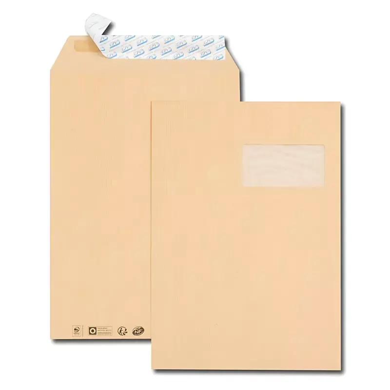Pochette d'expédition C4 kraft brun 229 x 324 mm, 90 g, fenêtre à droite 100 x 50 mm (boîte de 250)