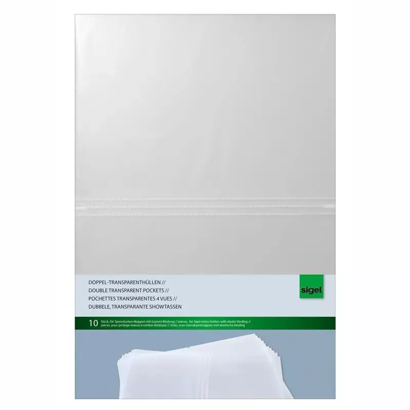 Pochette double Sigel A4 transparente 70 microns pour protège-menu (lot de 10)