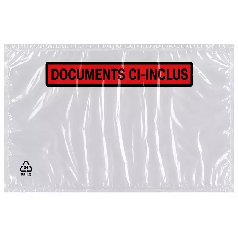 Pochette porte-documents adhésive "Documents ci-inclus" dm-folien - format DL 225 x 120 mm - carton de 250