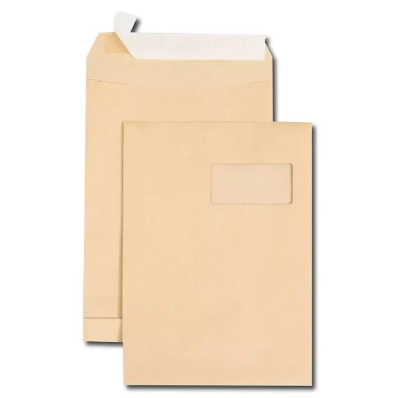 Pochettes à soufflet 30 mm bande de protection avec fenêtre - C4 - 229 x 324 mm - 250 pcs - marron