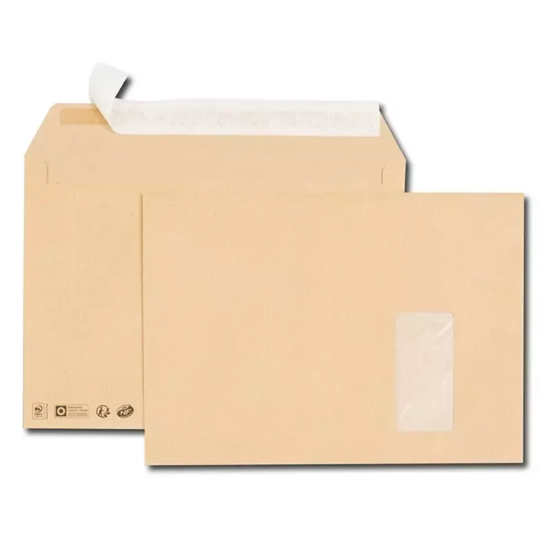 Pochettes d'expédition à bande de protection fenêtre à droite - C4 - 229x324 mm - 250 pcs - marron