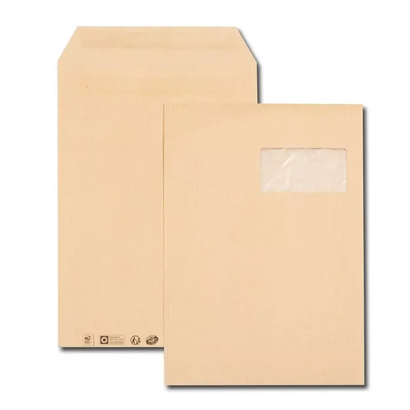 Pochettes d'expédition autocollantes fenêtre à droite - C4 - 229x324 mm - 250 pcs - marron