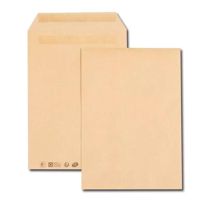 Pochettes d'expédition autocollantes sans fenêtre - C4 - 229x324 mm - 250 pcs - marron
