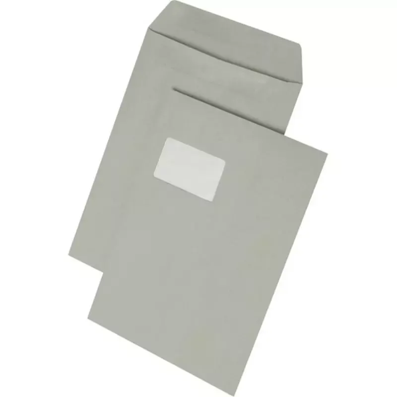Pochettes d'expédition C4 autocollantes fenêtre à gauche 90 g gris recyclé (lot de 250)