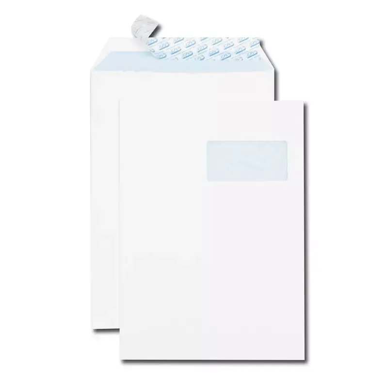 Pochettes d'expédition GPV C4 229 x 324 mm blanches 90 g, fenêtre à droite, bande de protection (boîte de 250)