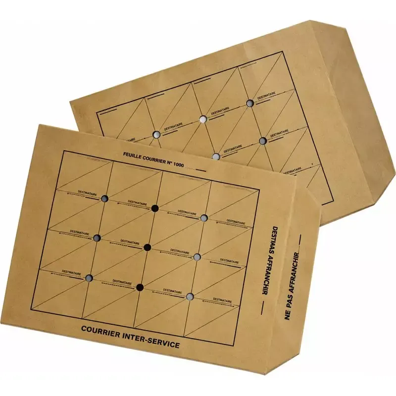 Pochettes navette GPV kraft recyclé brun 260 x 330 mm, 16 cases, sans gommage - boîte de 250