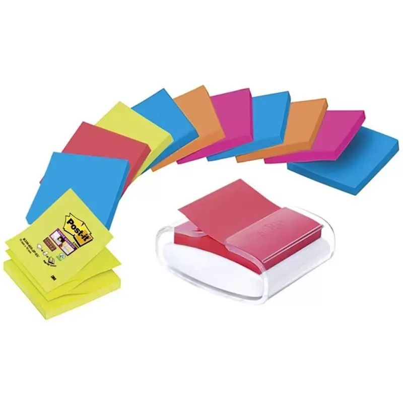 Post-it 12 blocs Super Sticky Z-Notes colorés avec distributeur offert