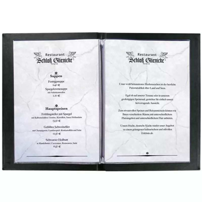 Protège menu de restaurant - A5 - reliure à élastique - noir