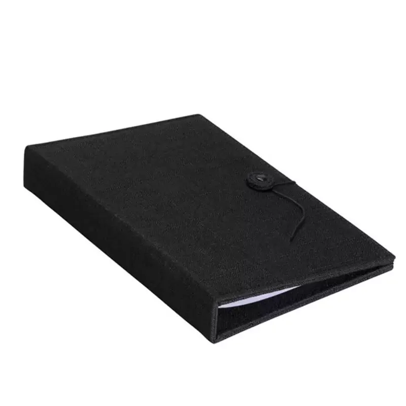 Protège-menu Europel en lin A5 noir, 6 pochettes, fermeture bouton et fil