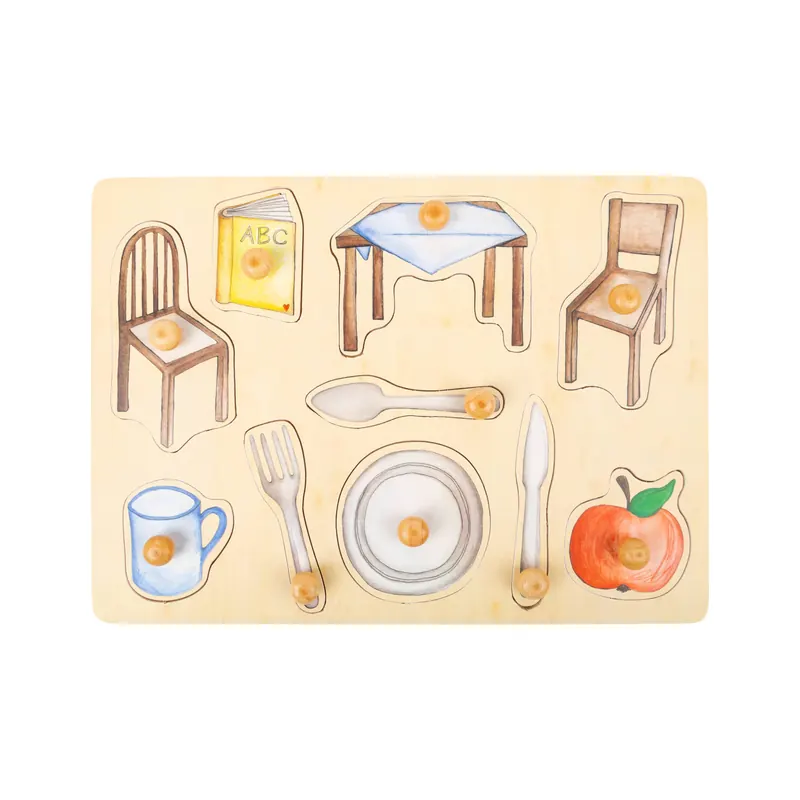 Puzzle encastrable avec poignées - Autour du repas - 10 pièces (bois)