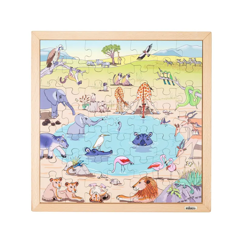 Puzzle Vocabulaire Savane en Bois : 49 Pièces pour Apprendre en s'Amusant