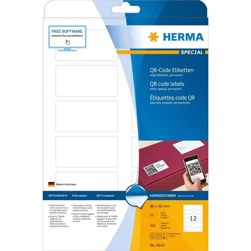 QR-Code Grandes étiquettes rectangulaires 80 x 40 mm - 300 étiquettes