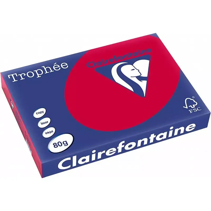 Ramette de papier couleur Clairefontaine Trophée A3 80 g rouge groseille (500 feuilles)