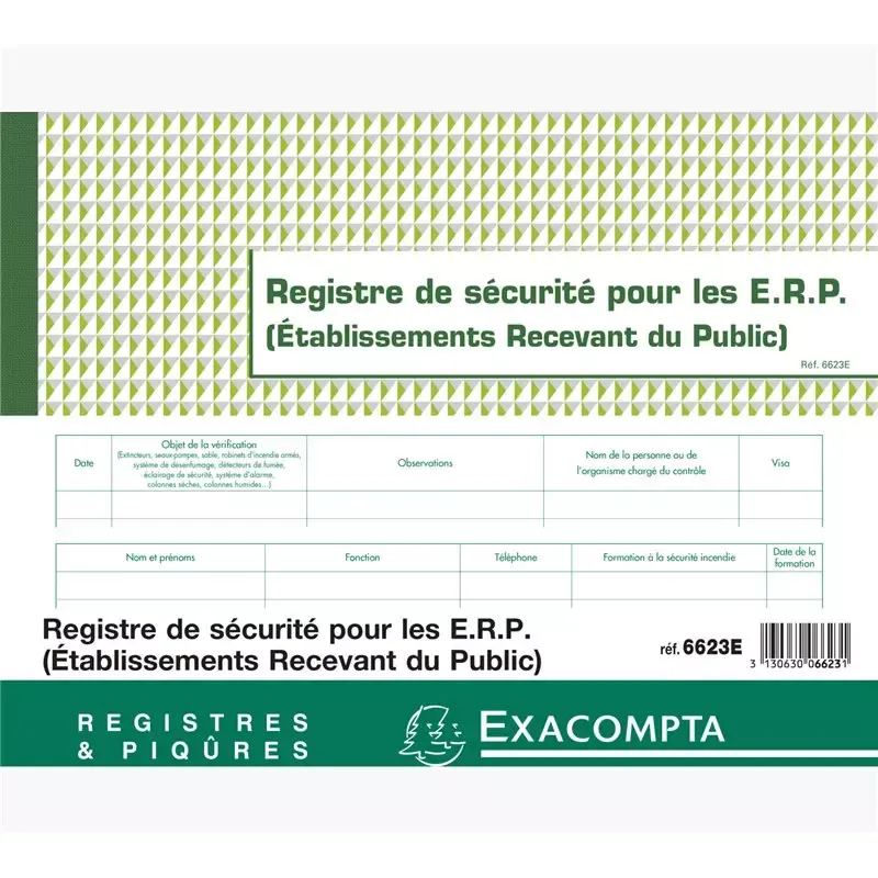 Registre de Sécurité ERP 24x32cm Exacompta - 32 Pages