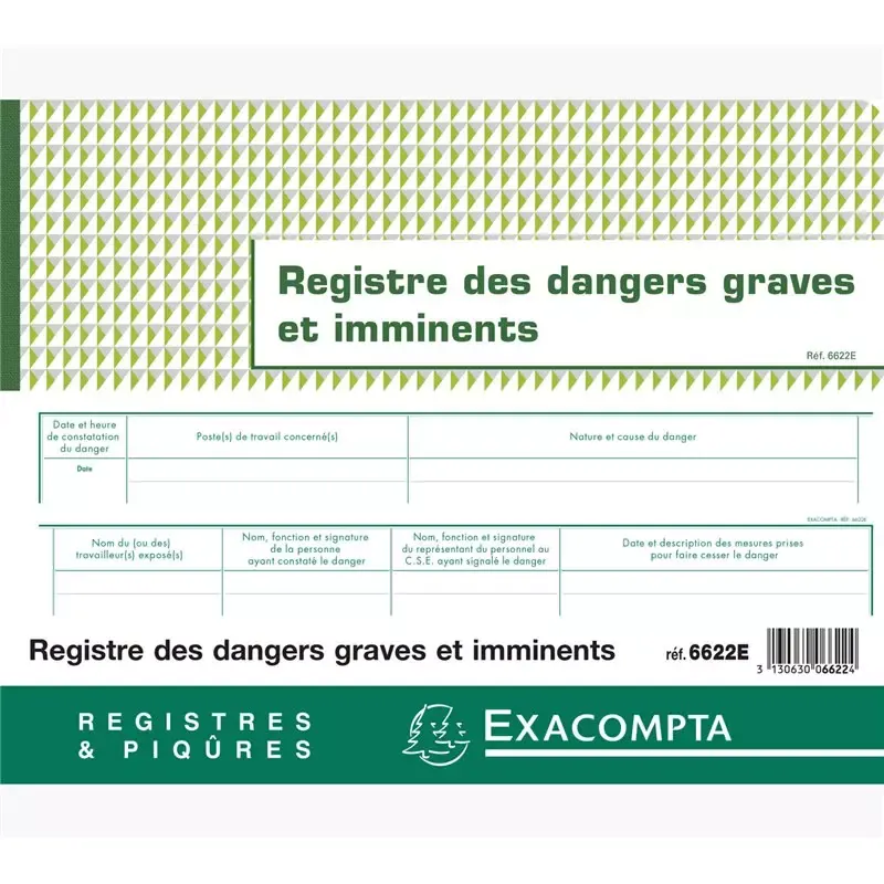 Registre des Dangers Graves - Piqûre 24x32cm, 20 Pages