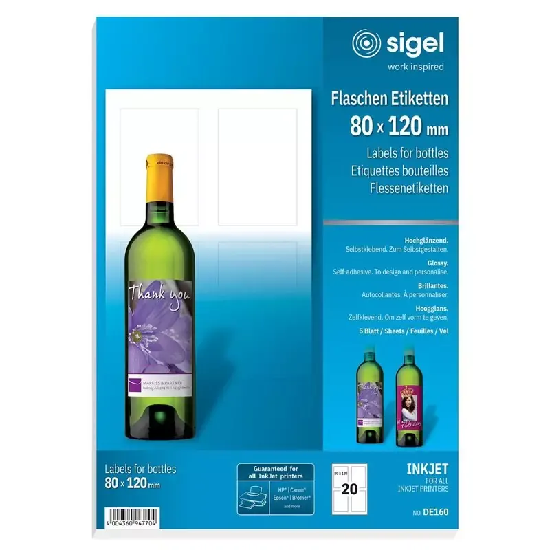 Sigel étiquettes bouteilles - 80 x 120 mm - auto collantes - 20 pcs