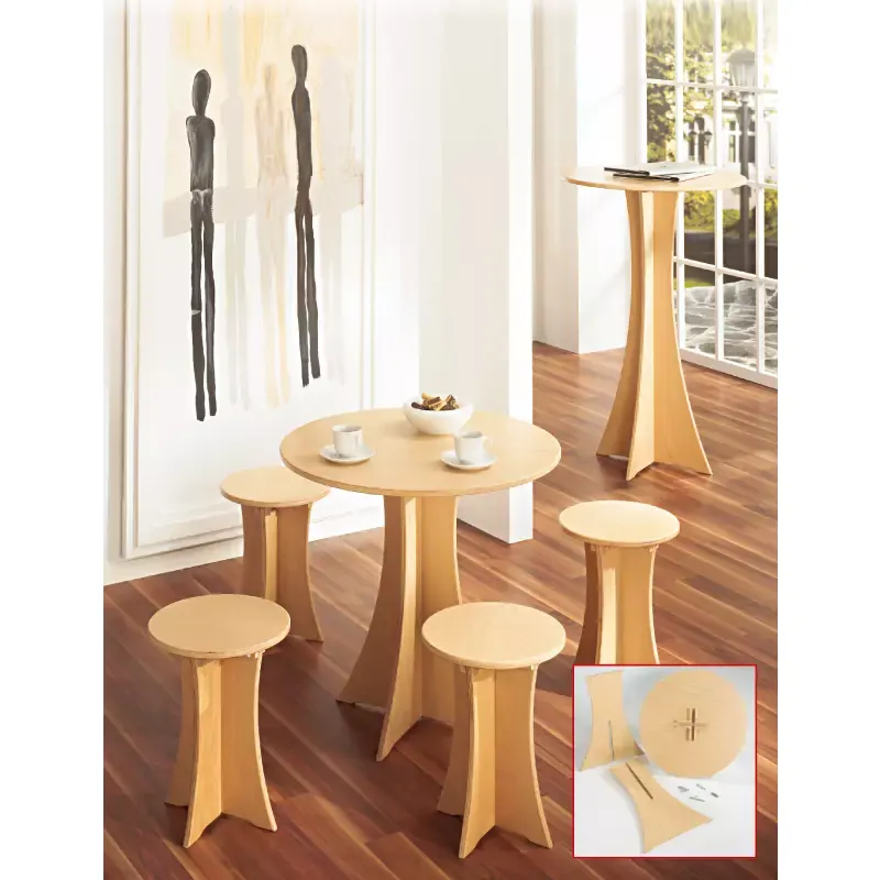 Table haute bois et tabouret «Nefertiti»