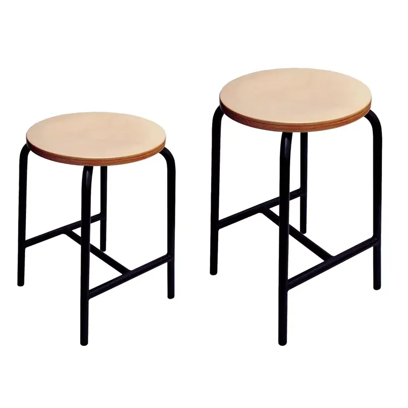 Tabouret assise en hêtre, métal noir