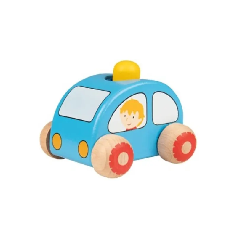 Voiture en bois bleue avec klaxon - Jouet pour bébé 1 an